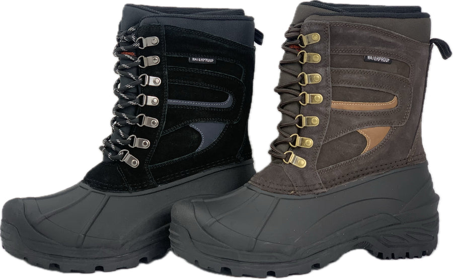Labo Pro Men's 10" Winter Snow Boots Shoes Waterproof Insulated BLACK & BROWN 108