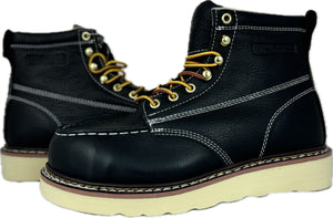 6” Steel Toe Work Boots for Men - Full-Grain Leather with Moc Toe, Slip-Resistant Wedg 6603s6602S6603WS