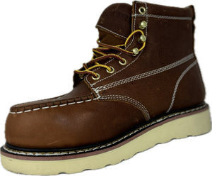 6” Steel Toe Work Boots for Men - Full-Grain Leather with Moc Toe, Slip-Resistant Wedg 6603s6602S6603WS