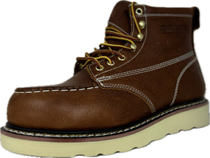 6” Steel Toe Work Boots for Men - Full-Grain Leather with Moc Toe, Slip-Resistant Wedg 6603s6602S6603WS