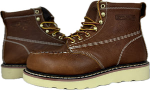 6” Steel Toe Work Boots for Men - Full-Grain Leather with Moc Toe, Slip-Resistant Wedg 6603s6602S6603WS