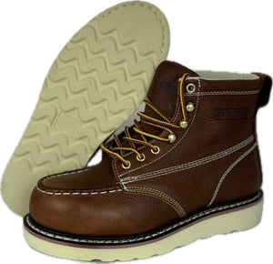 6” Steel Toe Work Boots for Men - Full-Grain Leather with Moc Toe, Slip-Resistant Wedg 6603s6602S6603WS