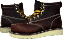 Load image into Gallery viewer, 6” Steel Toe Work Boots for Men - Full-Grain Leather with Moc Toe, Slip-Resistant Wedg 6603s6602S6603WS