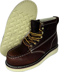 6” Steel Toe Work Boots for Men - Full-Grain Leather with Moc Toe, Slip-Resistant Wedg 6603s6602S6603WS