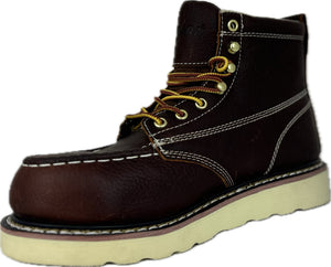 6” Steel Toe Work Boots for Men - Full-Grain Leather with Moc Toe, Slip-Resistant Wedg 6603s6602S6603WS