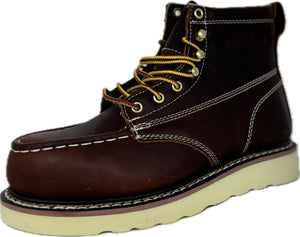 6” Steel Toe Work Boots for Men - Full-Grain Leather with Moc Toe, Slip-Resistant Wedg 6603s6602S6603WS